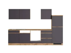 New Held Möbel Küchenzeile Turin 300 cm ohne E-Geräte Graphit-Wotaneiche