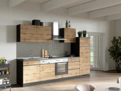 Sale Held Möbel Küchenzeile Turin 300 cm Wotaneiche-Graphit mit E-Geräten Eiche Graphit