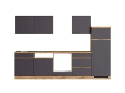 New Held Möbel Küchenzeile Turin 300 cm ohne E-Geräte Graphit-Wotaneiche