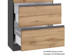 Outlet Held Möbel Küchenzeile Turin 360 cm Wotaneiche-Graphit mit E-Geräten Eiche Graphit
