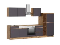 Held Möbel Winkelküchen<Küchenzeile Turin 330 cm mit E-Geräten Graphit-Wotaneiche