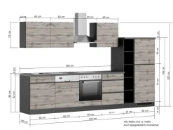 Held Möbel Winkelküchen<Küchenzeile Turin 330 cm mit E-Geräten Graphit-Wotaneiche