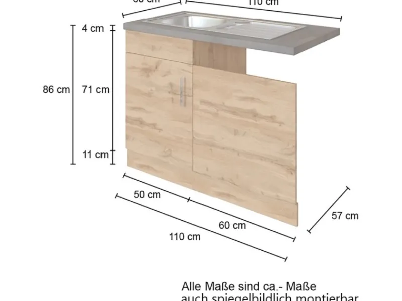 Spülenunterschrank für Geschirrspüler Sorrento 110x85x60cm Wotaneiche Pantryküchen|Einbauküchen