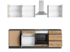 Outlet Winkelküche Turin 240 x 240 cm Wotaneiche-Graphit mit E-Geräten Winkelküchen