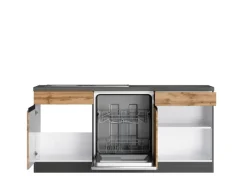 Outlet Winkelküche Turin 240 x 240 cm Wotaneiche-Graphit mit E-Geräten Winkelküchen