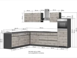 Held Möbel Kochfelder|Kühlschränke<Winkelküche Turin 300 x 240 cm mit E-Geräten Graphit-Wotaneiche