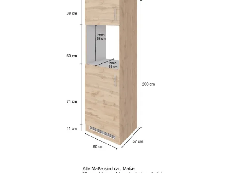 Sale Held Möel Küchen-Ofen-Kühlschr.umau Sorrento 60x200x60cm KS-Nische WotanEiche Gefrierschränke|Küchenschränke