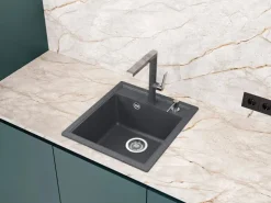 Outlet HELIKA Einbauspüle Granitverbundstoff Quadro 56 cm x 51 cm Weiß
