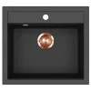 Outlet Einbauspüle Quadro 56 cm x 51 cm Schwarz inkl. Kupferventil Granitspülen