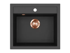 Outlet Einbauspüle Quadro 56 cm x 51 cm Schwarz inkl. Kupferventil Granitspülen