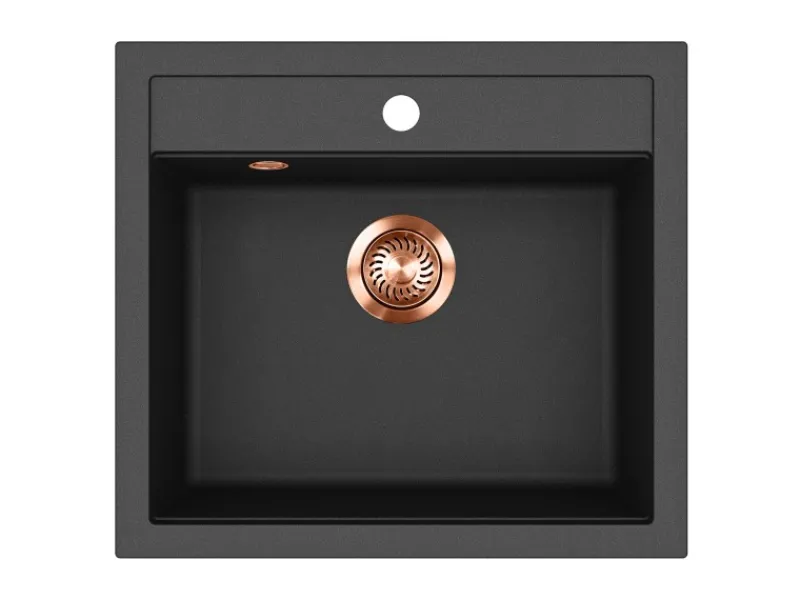 Outlet Einbauspüle Quadro 56 cm x 51 cm Schwarz inkl. Kupferventil Granitspülen