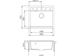 Outlet Einbauspüle Quadro 56 cm x 51 cm Schwarz inkl. Kupferventil Granitspülen