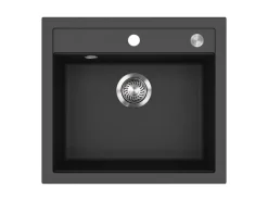 Outlet Einbauspüle Quadro 56 cm x 51 cm Schwarz inkl. Druckknopfventil Granitspülen