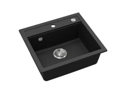 Outlet Einbauspüle Quadro 56 cm x 51 cm Schwarz inkl. Druckknopfventil Granitspülen