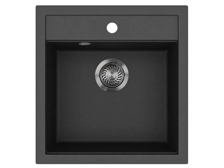 Outlet HELIKA Einbauspüle Tessa 49 cm x 51 cm Schwarz inkl. Grafitventil