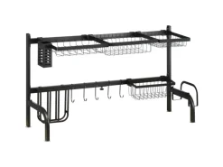 Sale Abtropfgestell Geschirr 2-Stufig 51-93 cm mit Haken Stahl Schwarz Schneidebretter|Besteckkästen