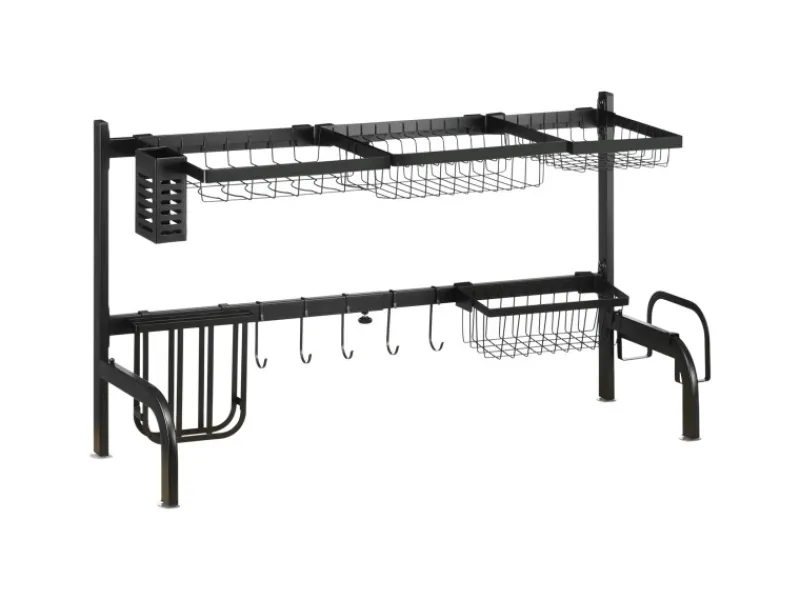 Sale Abtropfgestell Geschirr 2-Stufig 51-93 cm mit Haken Stahl Schwarz Schneidebretter|Besteckkästen