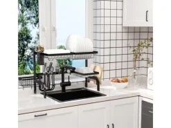 Sale Abtropfgestell Geschirr  2-Stufig 51-93 cm mit Haken Stahl Schwarz Schneidebretter|Besteckkästen