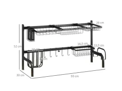 Sale Abtropfgestell Geschirr 2-Stufig 51-93 cm mit Haken Stahl Schwarz Schneidebretter|Besteckkästen