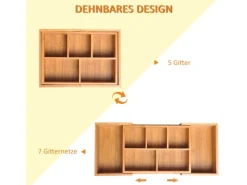 Discount Aufbewahrungsbox Organizer Ausziehbar Bambus Natur 24,6 x 17,6 x 7 cm Küchen-Ordnungssysteme