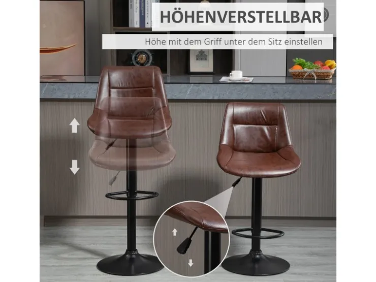 HOMCOM Kücheninseln<Barhocker 2er Set Barstuhl mit Rückenlehne