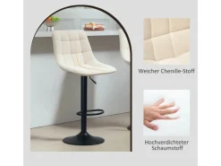 HOMCOM Kücheninseln<Barhocker mit Lehne Polyester Beige 53L x 47B x 96-117H cm