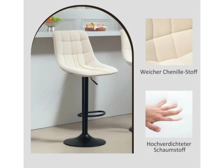 HOMCOM Kücheninseln<Barhocker mit Lehne Polyester Beige 53L x 47B x 96-117H cm