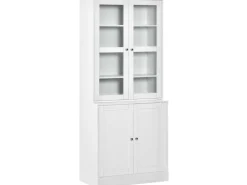 HOMCOM Küchenregale|Küchenschränke<Bücherschrank 178,5 cm mit Glastür 6 Fächern Küchenschrank Weiß