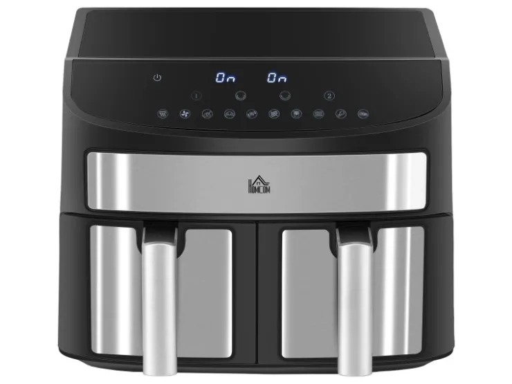 HOMCOM Haushaltsgeräte<Heißluftfritteuse mit Doppelkammer Airfryer 10 Programmen 2400 W Schwarz