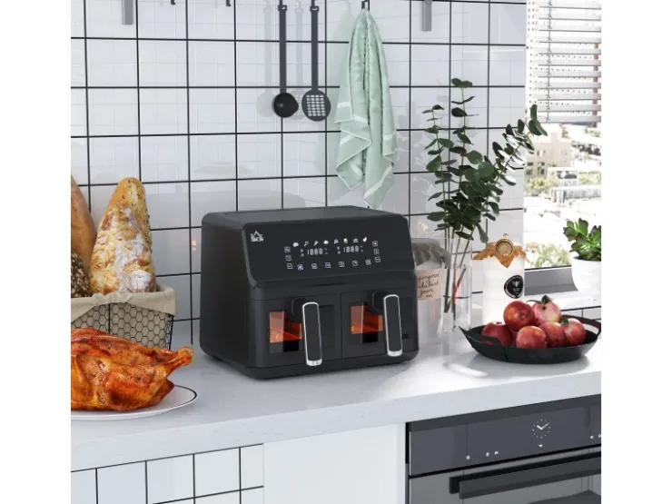 Clearance HOMCOM Heißluftfritteuse Stahl Kunststoff Schwarz 38,5L x 38B x 30,5H cm