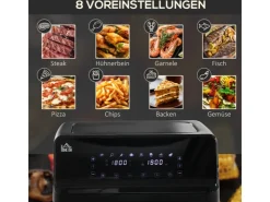 Clearance HOMCOM Heißluftfritteuse Stahl Kunststoff Schwarz 38,5L x 38B x 30,5H cm