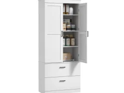 HOMCOM Küchenschränke<Küchenschrank Spanplatte MDF 75L x 39B x 178H cm Cremeweiß