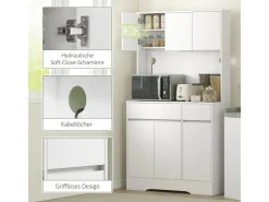 HOMCOM Küchenschränke<Küchenschrank Spanplatte MDF 100L x 38B x 180H cm Weiß