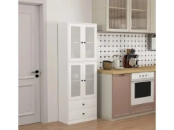 Küchenschrank Spanplatte Glas 59L x 30B x 170H cm Weiß Küchenschränke