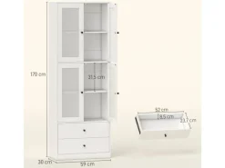 Küchenschrank Spanplatte Glas 59L x 30B x 170H cm Weiß Küchenschränke