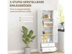 Küchenschrank Spanplatte Glas 59L x 30B x 170H cm Weiß Küchenschränke