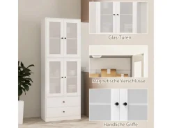 Küchenschrank Spanplatte Glas 59L x 30B x 170H cm Weiß Küchenschränke