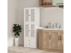 Küchenschrank Spanplatte Glas 59L x 30B x 170H cm Weiß Küchenschränke