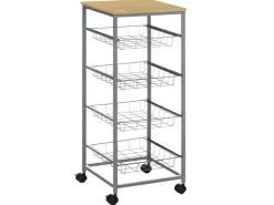 HOMCOM Küchenregale<Küchenwagen 4 Ebenen Küchenregal Stahl MDF Silber L36,5 x B36,5 x H89 cm