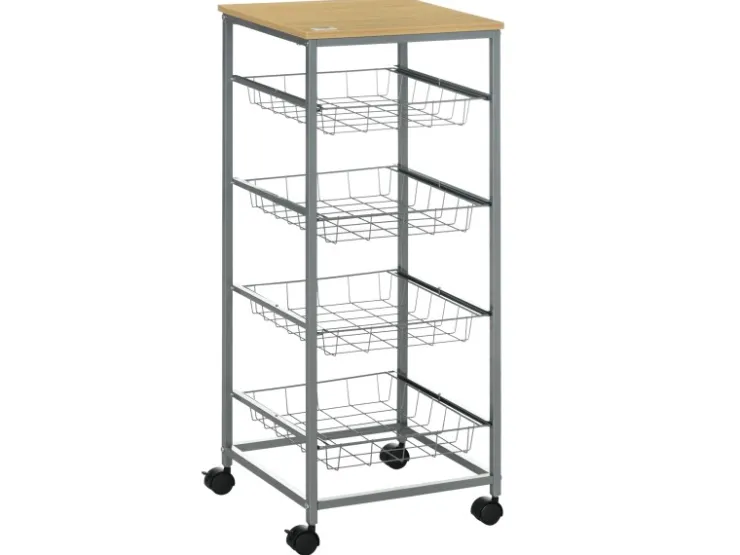 HOMCOM Küchenregale<Küchenwagen 4 Ebenen Küchenregal Stahl MDF Silber L36,5 x B36,5 x H89 cm