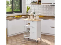 Online HOMCOM Küchenwagen mit 3 Schubladen & 3 Ebenen Arbeitsplatte Weiß  67 x 37 x 85 cm