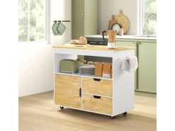 Hot Küchenwagen Spanplatte Gummiholz Eiche 107L x 50B x 85H cm Kücheninseln|Servierwagen