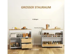 Hot Küchenwagen Spanplatte Gummiholz Eiche 107L x 50B x 85H cm Kücheninseln|Servierwagen