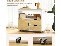 Hot Küchenwagen Spanplatte Gummiholz Eiche 107L x 50B x 85H cm Kücheninseln|Servierwagen