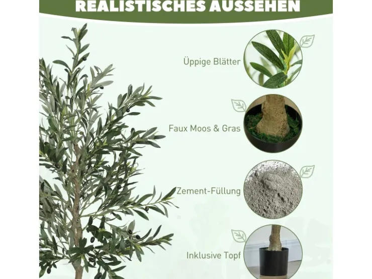 Clearance HOMCOM Künstlicher Olivenbaum Groß 180 cm Plastik Künstliche Pflanzen
