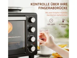 Clearance Minibackofen Edelstahl Hartglas Schwarz 48,6L x 36,3B x 33H cm Kochfelder
