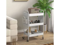 Outlet HOMCOM Rollwagen mit 3 Etagen 2 Hängekörbe Weiß