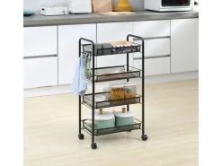 Best HOMCOM Servierwagen mit Haken Stahl Schwarz 45L x 26,5B x 84H cm