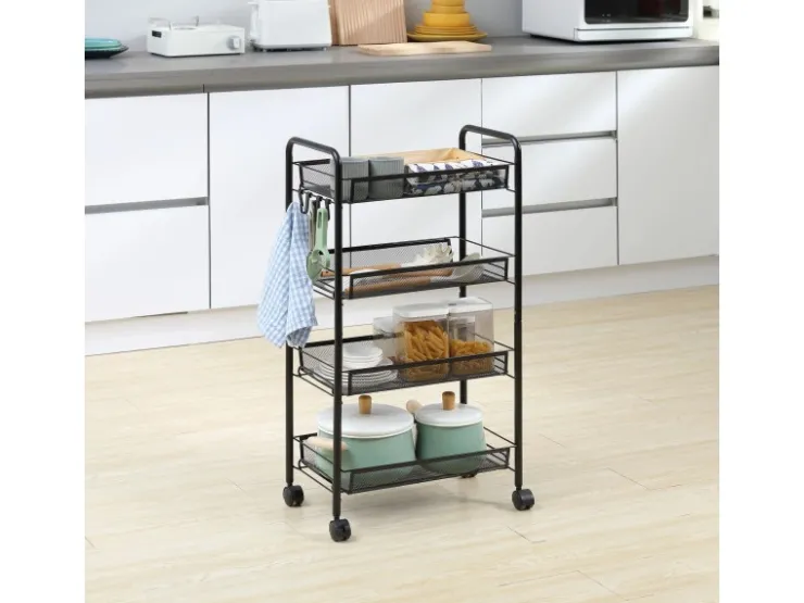 Best HOMCOM Servierwagen mit Haken Stahl Schwarz 45L x 26,5B x 84H cm
