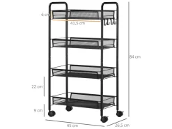 Best HOMCOM Servierwagen mit Haken Stahl Schwarz 45L x 26,5B x 84H cm